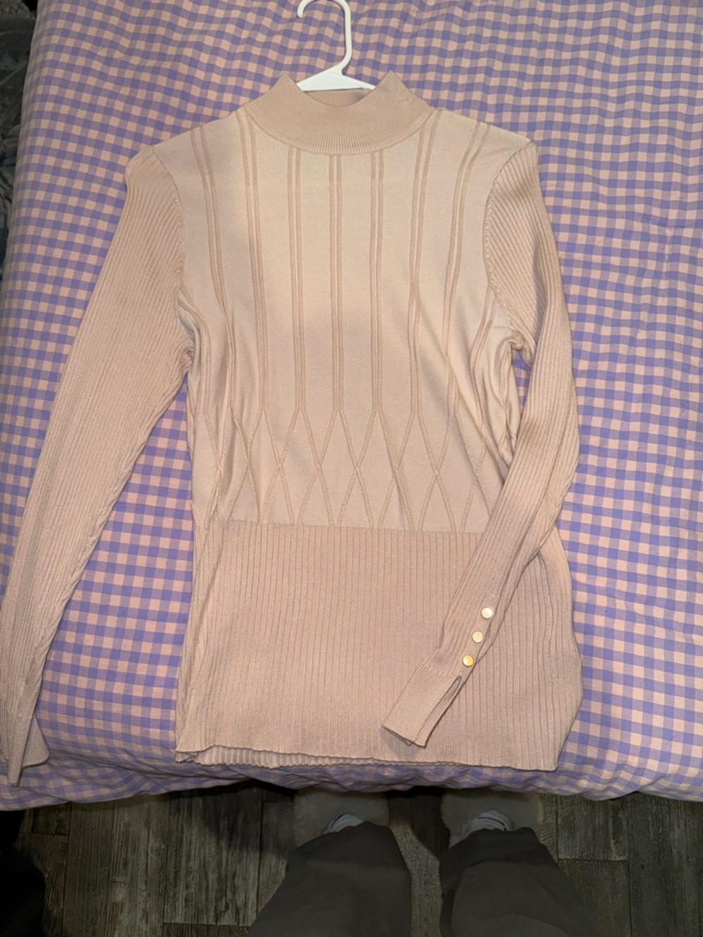 Women’s Ribbed Knit Sweater Top in Light Beige